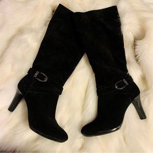 Anne Klein |  Akcadencia Black Suede Heeled Boots 7M